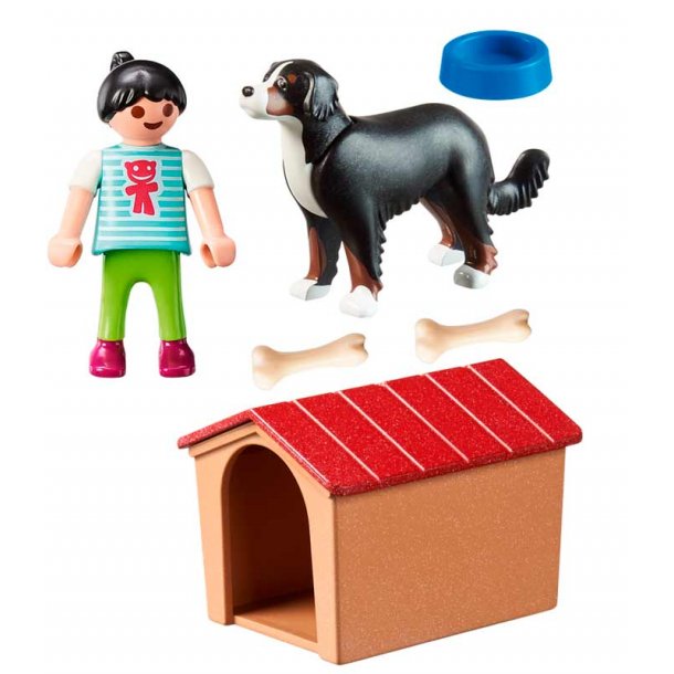Playmobil hund med hundehus og playmobil figur